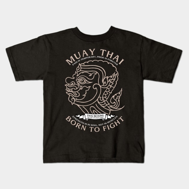 Muay Thai Boran Born to Fight Kids T-Shirt by KewaleeTee